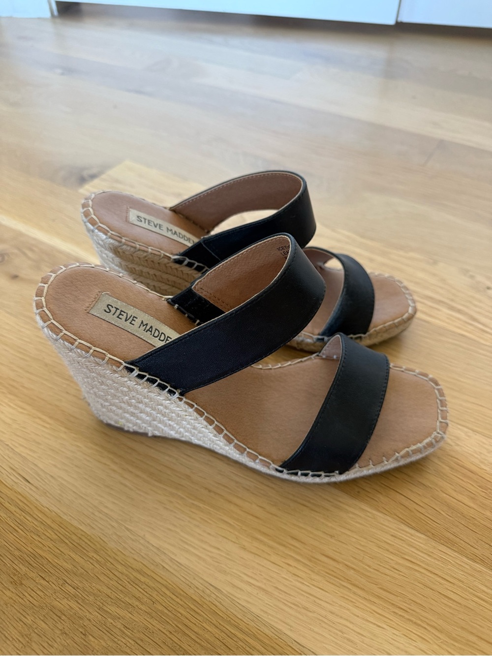 Steve Madden Black Espadrille Wedge Sandals sz 8.5